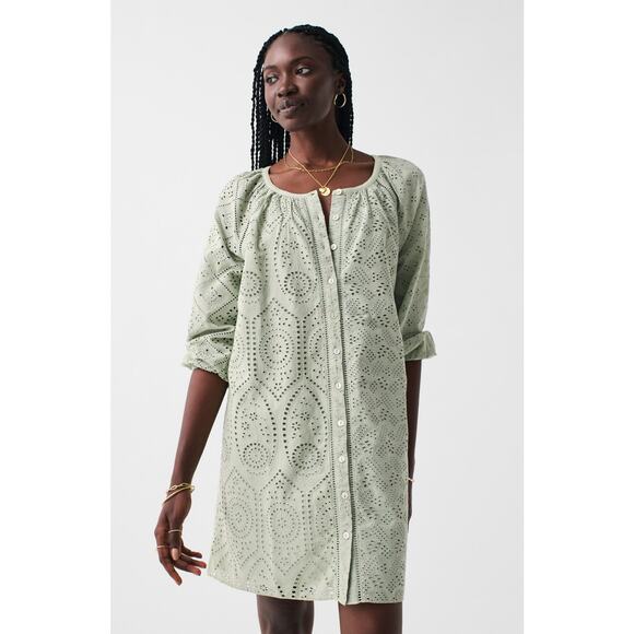 Faherty Valencia Embroidered Eyelet Organic Cotton Minidress NWOT light green XS - Picture 1 of 11